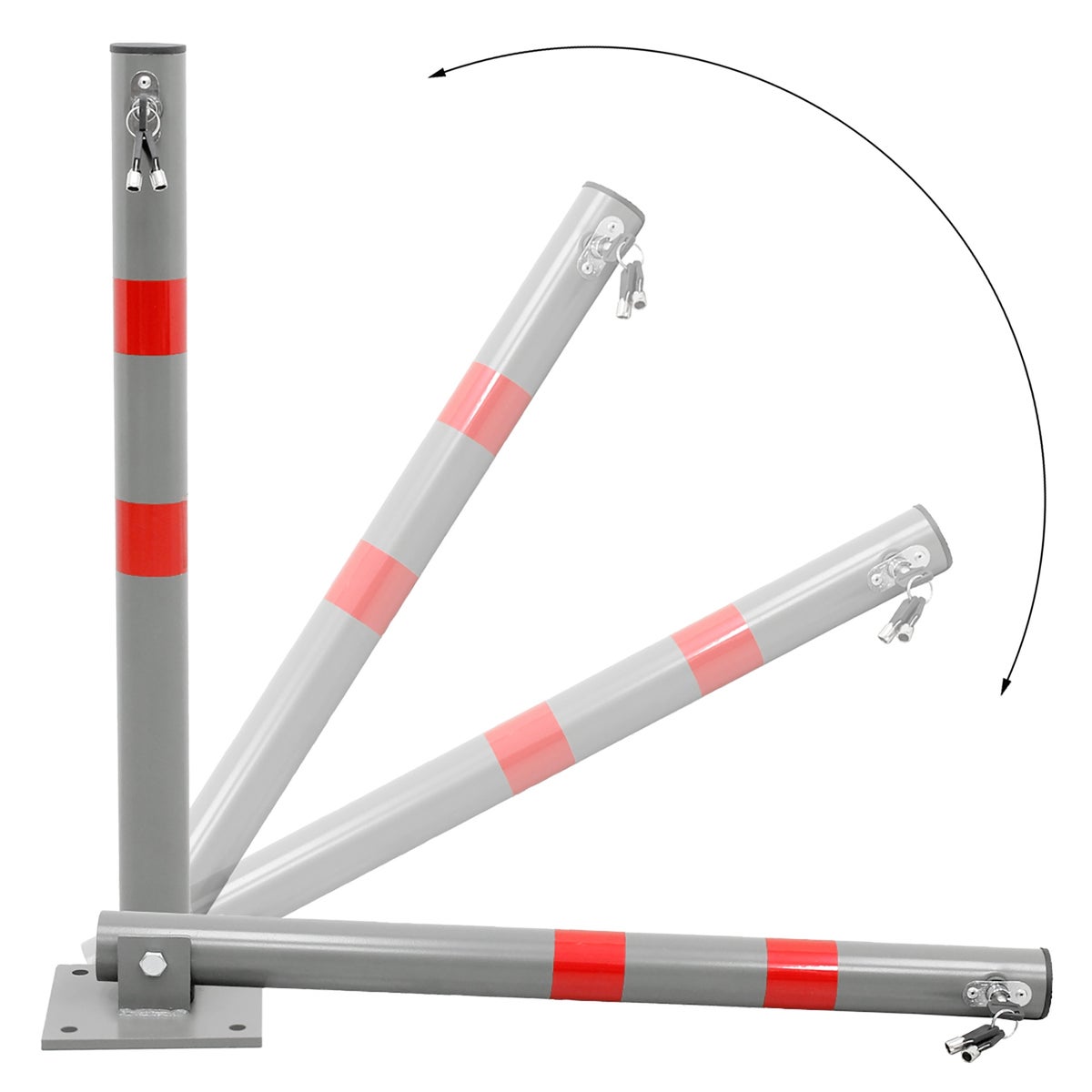 ECD Germany 1x Opvouwbare parkeerbeugel, rond, 71 cm, 3 sleutels, stalen parkeerpaal, antraciet met rode waarschuwingsstrepen, paal, parkeerbeugel, parkeerpaal, paal, voet