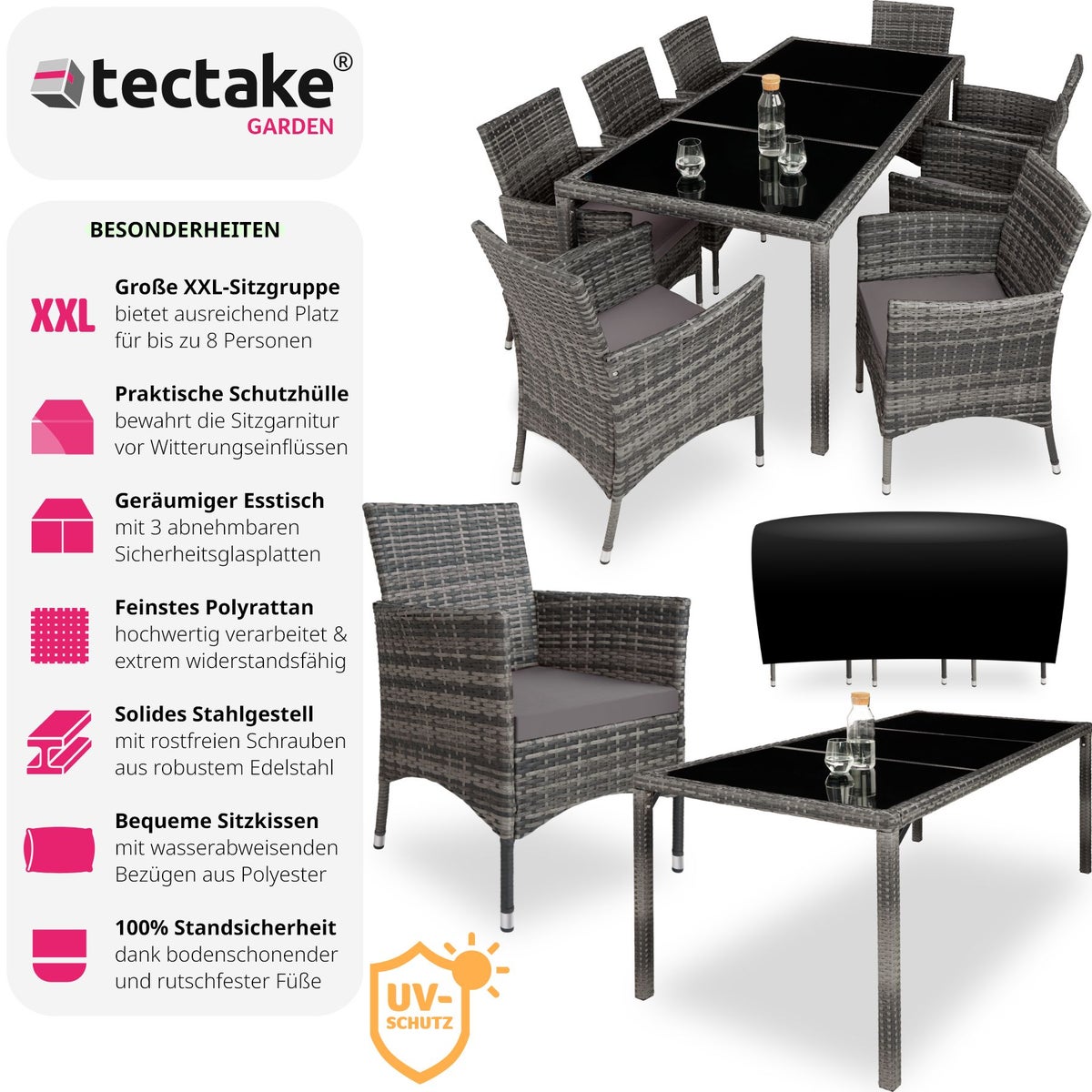 tectake Valencia rotan zitgroep voor 8 personen inclusief beschermhoes