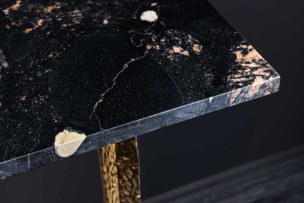 Handgefertigter Konsolentisch OMEGA 80cm schwarz Marmor gold Metall