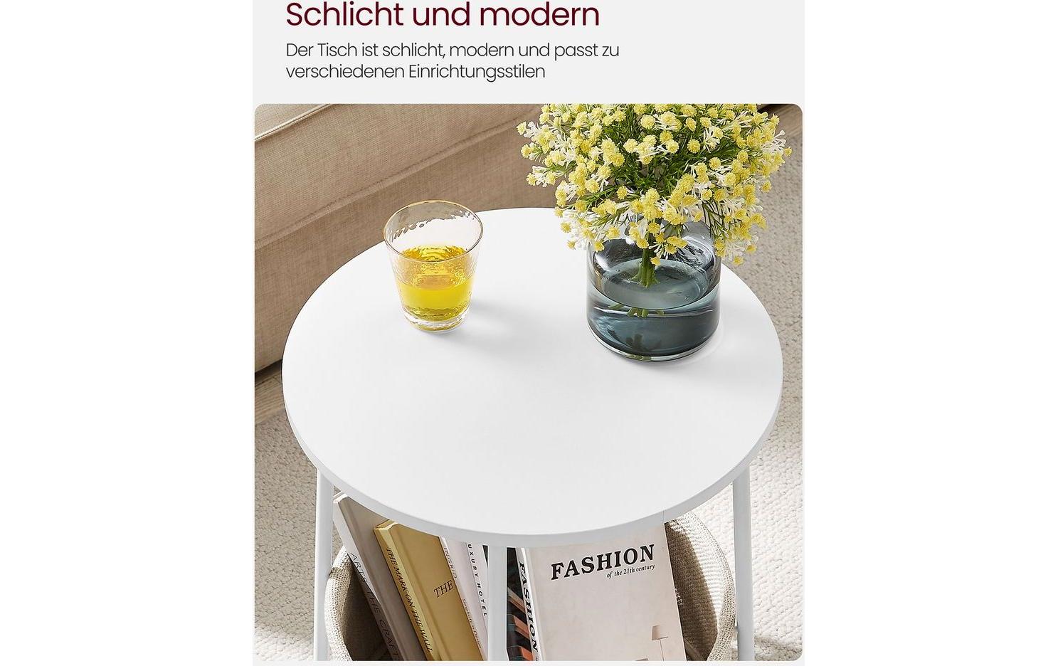 Beistelltisch mit Korb Nature/WeissRunder Beistelltisch