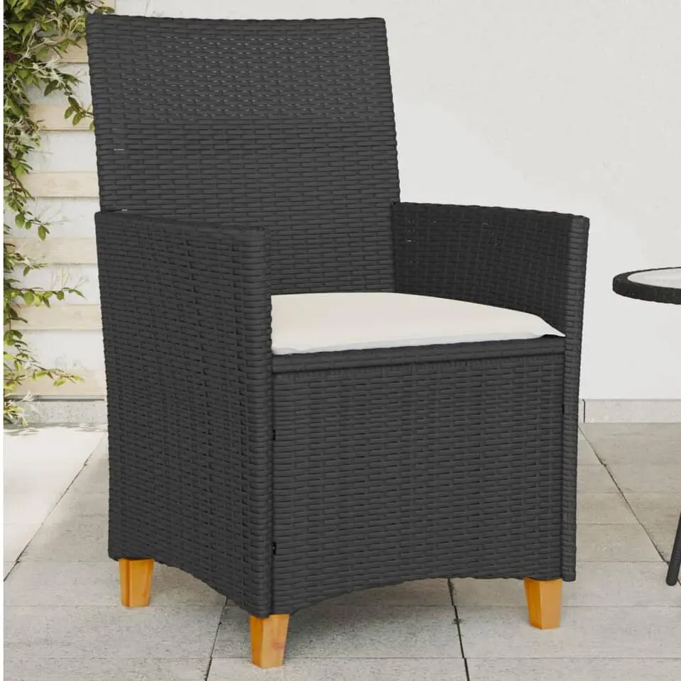 vidaXL - Tuinstoelen met kussens - Zwart - poly rattan en hout - 2 stuks