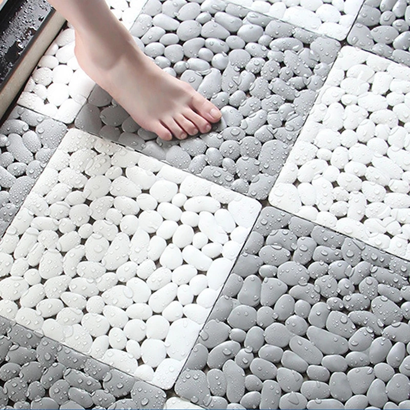 (30x30cm) Anti-Rutsch Dusch Matte Badewannen Einlage Klick Fliese in Stein Optik - Weiss