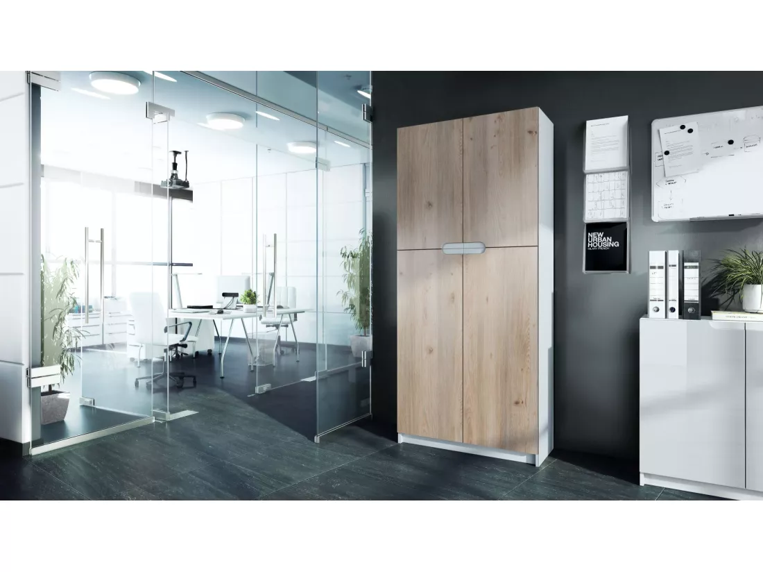 Armoire De Bureau Blanc Mat Et Aspect Chêne Nordique (LxHxP) : 82 x 185 x 37