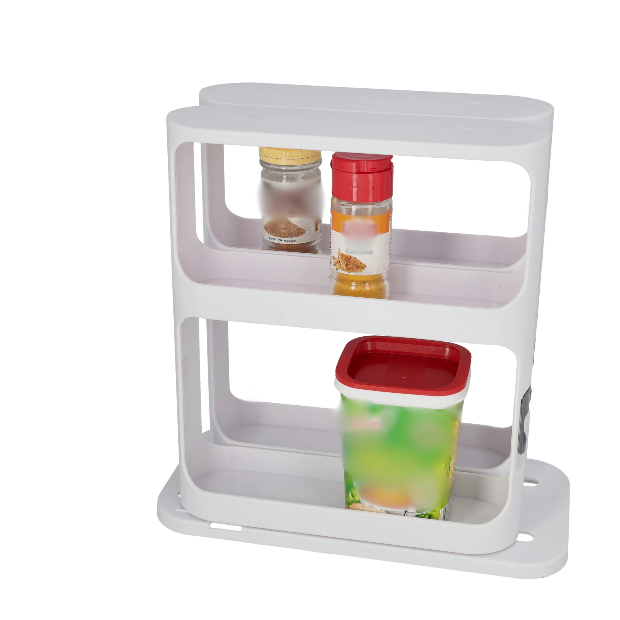 (27x27cm) 2-fach Ausziehbares Küchen Regal Universal Organizer Drehbares Aufbewahrungs Fach für Gewürze / Lebensmittel / Kosmetik - Weiss