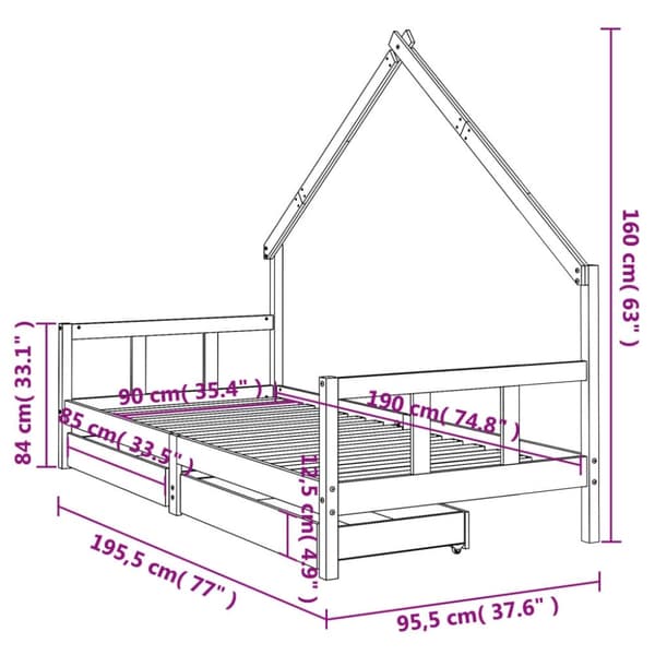 vidaXL Barnesengeramme med skuffer 90x190 cm heltre furu