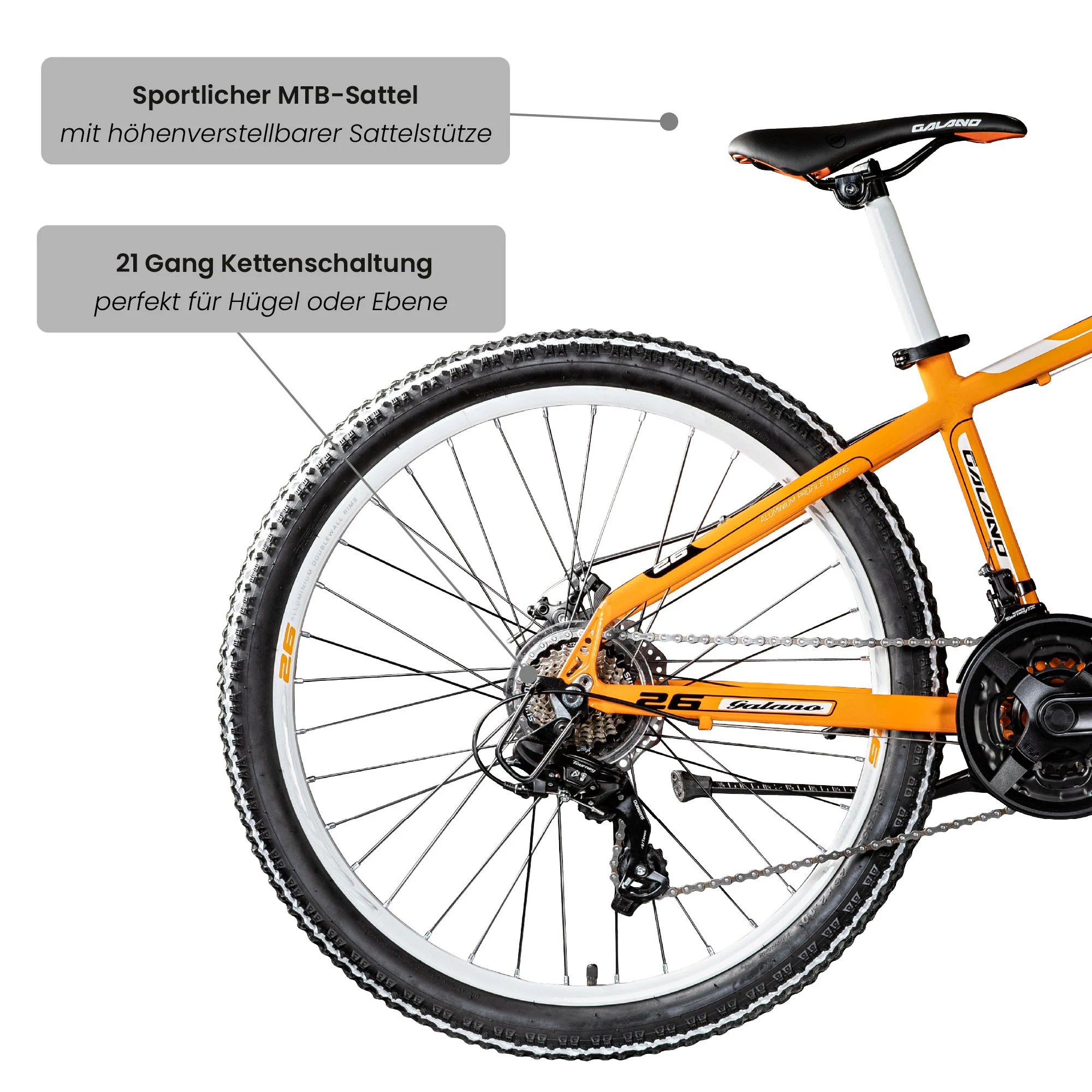 Galano Toxic 26 Zoll Mountainbike 145 - 185 cm MTB Hardtail Fahrrad 21 Gänge Scheibenbremsen Damen Herren Jugendliche unisex