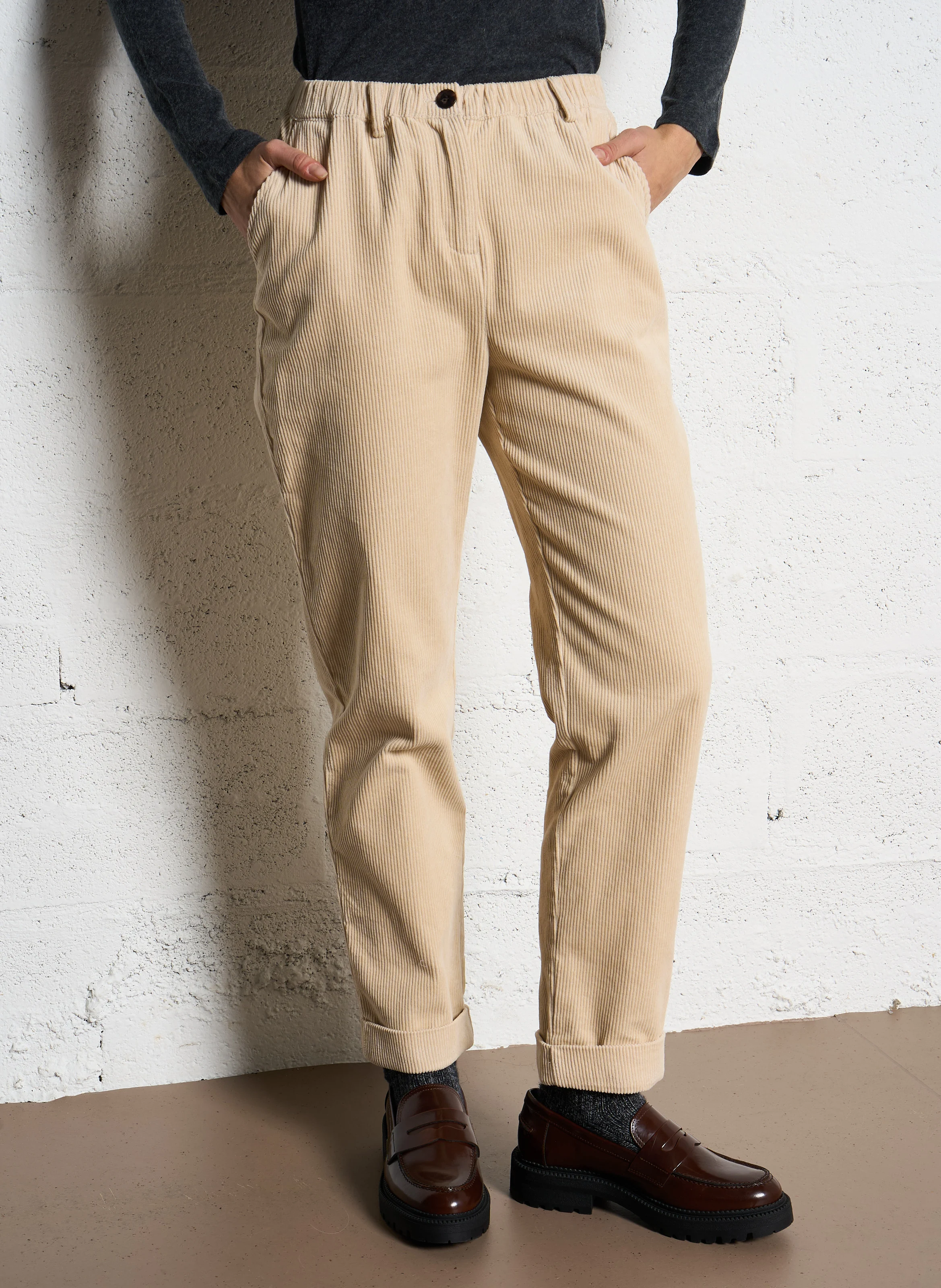 RANCY - Pantalon droit velours en coton bio | Blanc