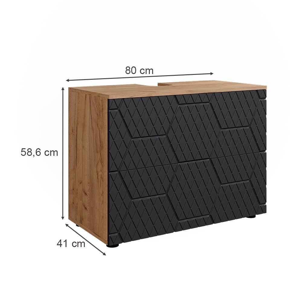 Vicco Waschbeckenunterschrank Irma Eiche Anthrazit 80 x 59 cm 2 Schubladen Badezimmer