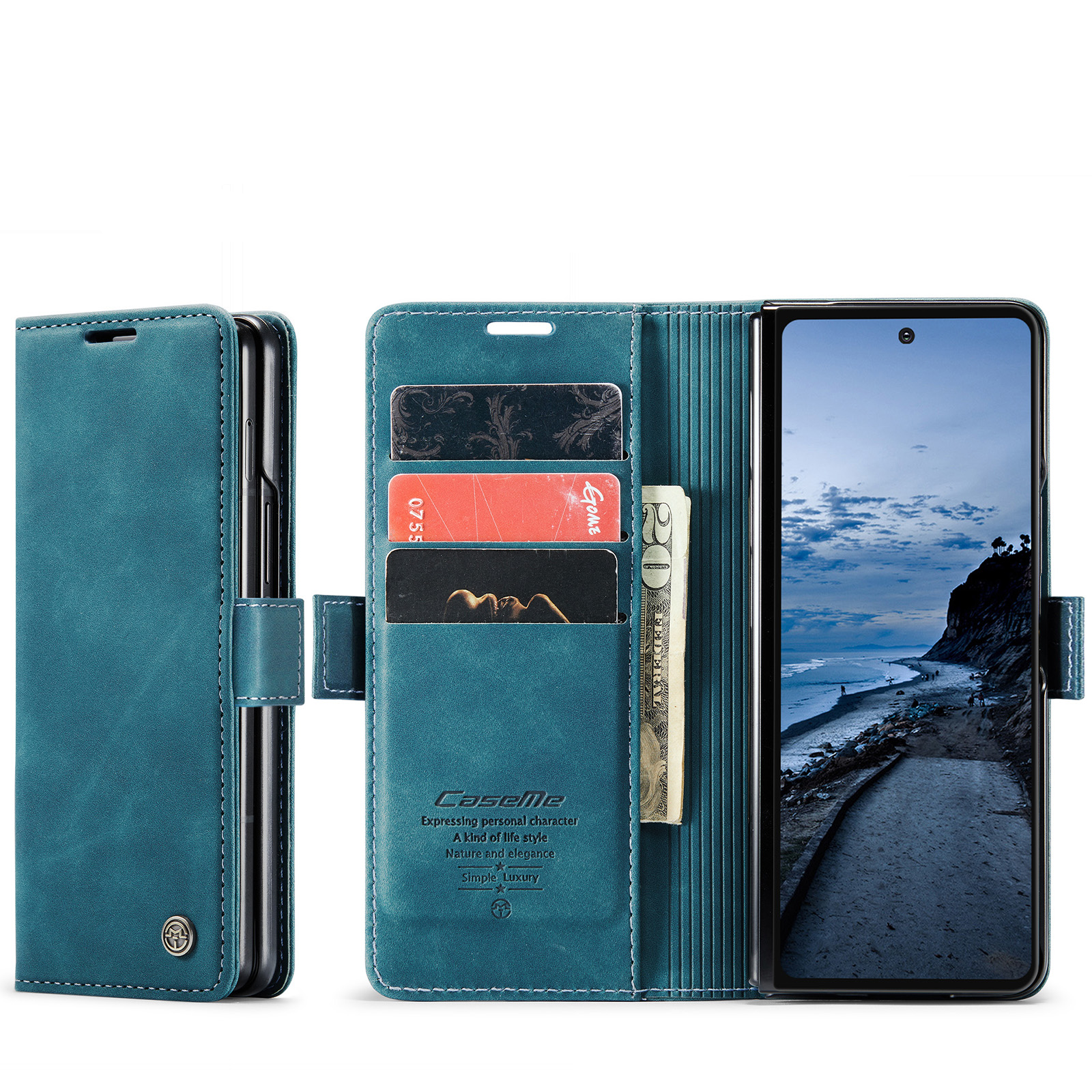 Samsung Galaxy Z Fold7 Leder Tasche Flip Wallet Etui mit Kartenfächern - Blau