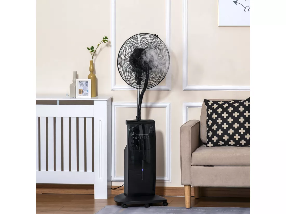 HOMCOM Ventilateur brumisateur sur roulettes - oscillant silencieux 90 W avec télécommande - minuterie 3 modes 3 vitesses - noir