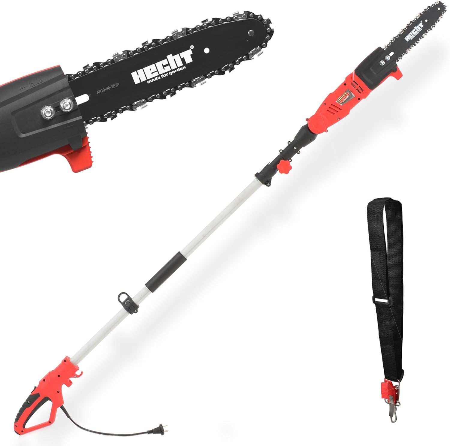 HECHT Elektro-Hochentaster 971 W Ast-Kettensäge Profi-Astsäge Teleskop Motorsäge inkl. Tragegurt (750 Watt, Schwertlänge: 24 cm, Arbeitshöhe: bis ca 4 m)