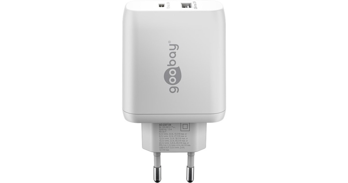 goobayUSB-C PD GaN Dual snellader (65 W)  (Wit, 1x USB-C, 1x USB-A, Power Delivery)