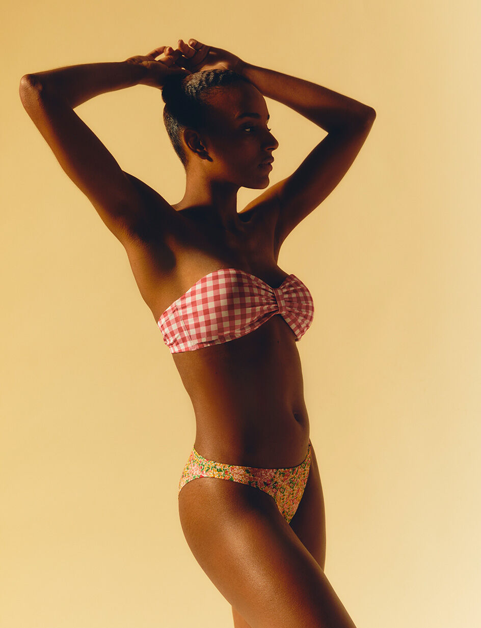 Haut de maillot de bain bandeau sans armatures paddé - vichy rose