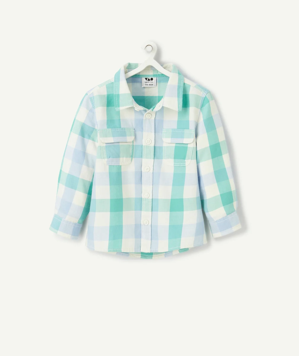 chemise bébé garçon en coton imprimé à carreaux bleu et vert