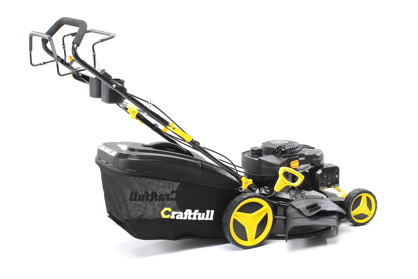 Craftfull Premium Benzin-Rasenmäher CR-196-10, 5in1, GT-Markengetriebe, 196cc-Motor, 4,4 kW, Euro 5 (Schwarz/Gelb)