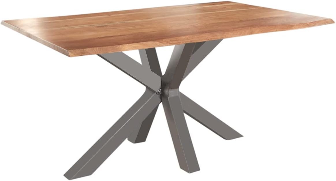 SAM Baumkantentisch 160 x 85 cm Spyro, Akazienholz naturfarben & massiv, Esszimmertisch mit silbernem Spider-Metallgestell, Platte 26 mm