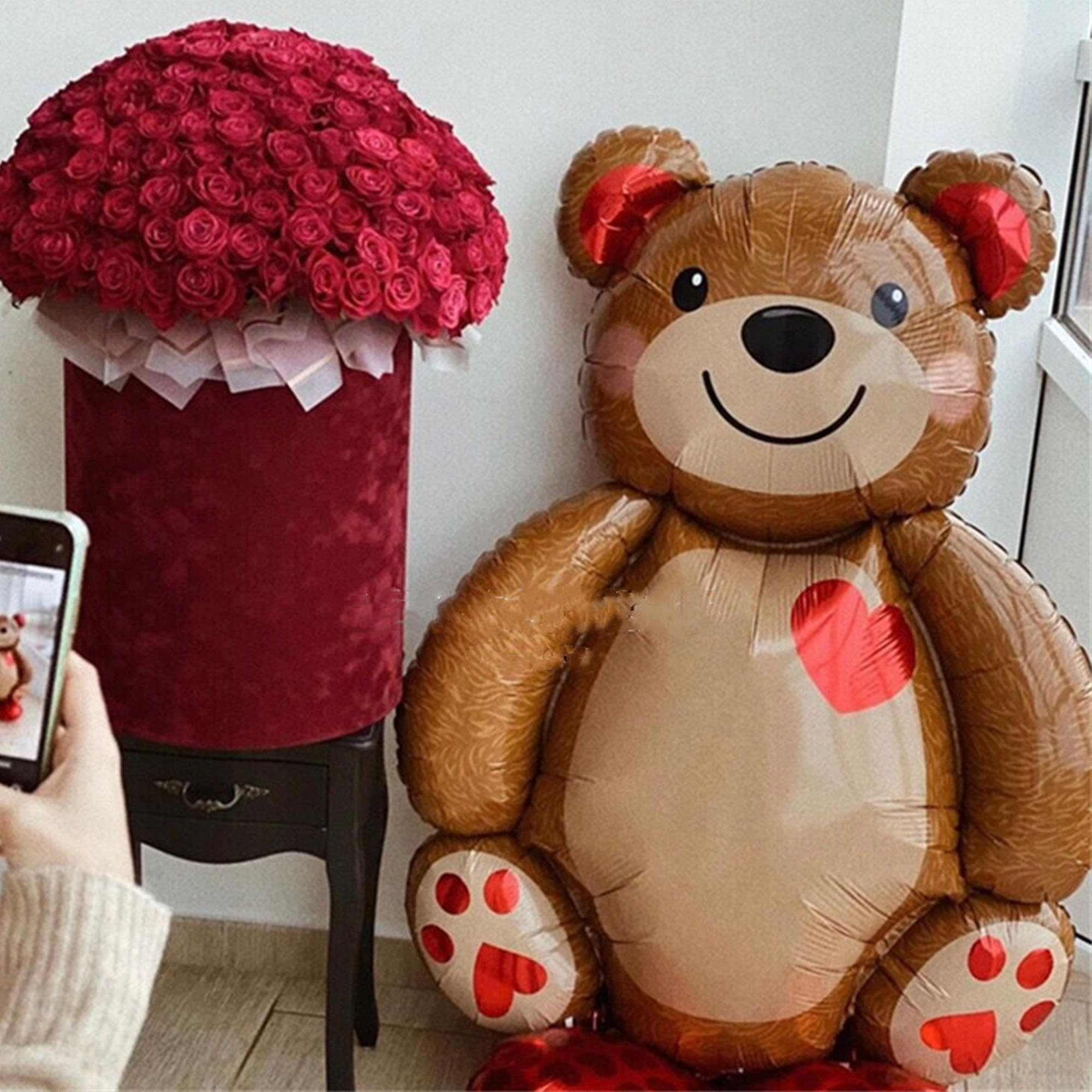 (85x65cm) 3D Party Folien Ballon Deko Luftballon für Valentinstags / Muttertag - Herz Bär