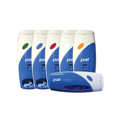 Distributeur mural PVC multi-produits usage unique bleu et blanc