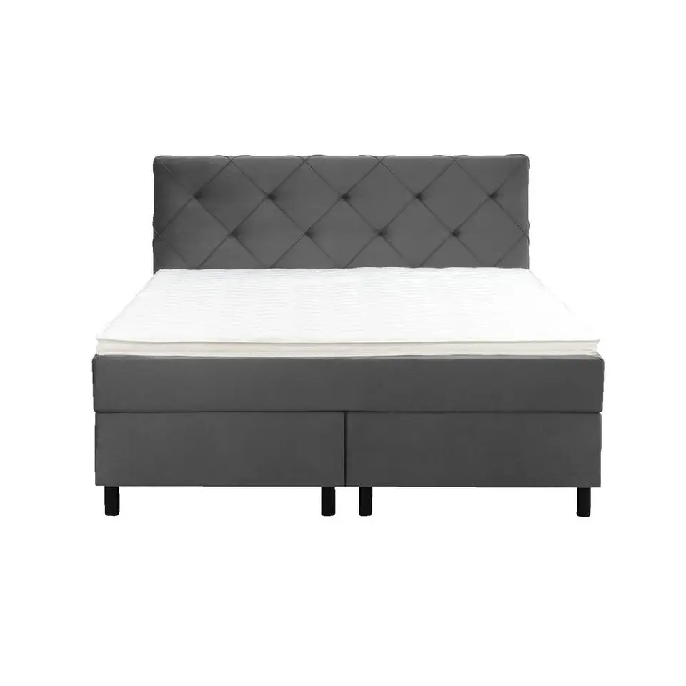 Boxspring Liv geruit - grijs - 140x200 cm - ronde poot