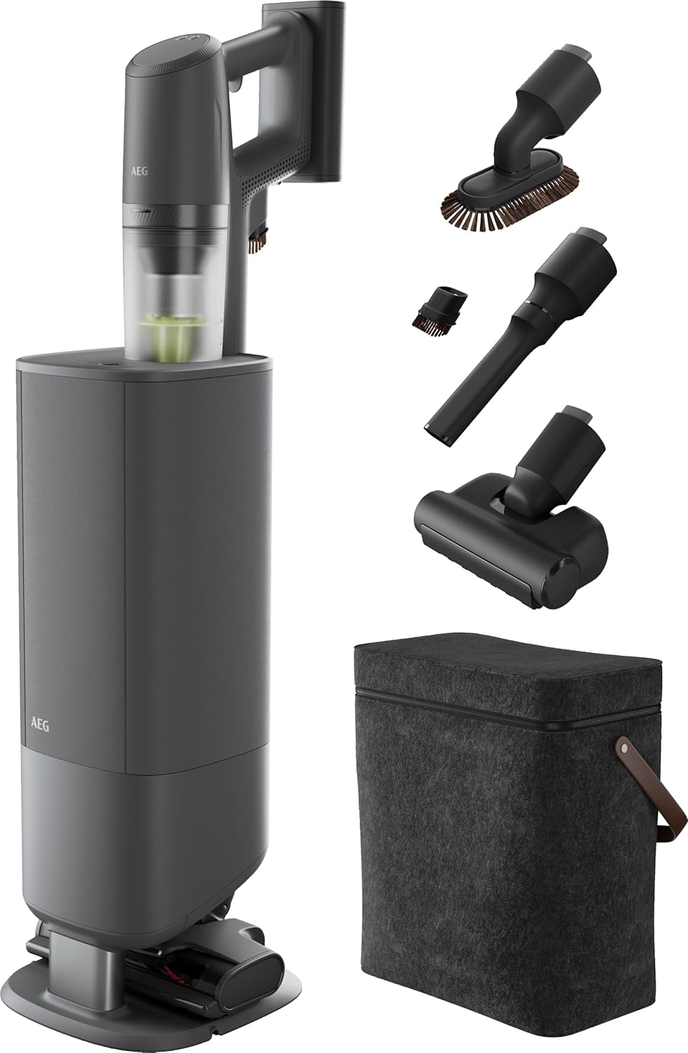 AEG Ultimate 8000 Akku Staubsauger mit Absaugstation, Automatik-verlängert Laufzeit, 5-Stufen Filtration, für Hartboden, Teppich, Tierhaare, 25V Akku wechselbar, 400 ml, Dunkelgrau, AP83AB25DG