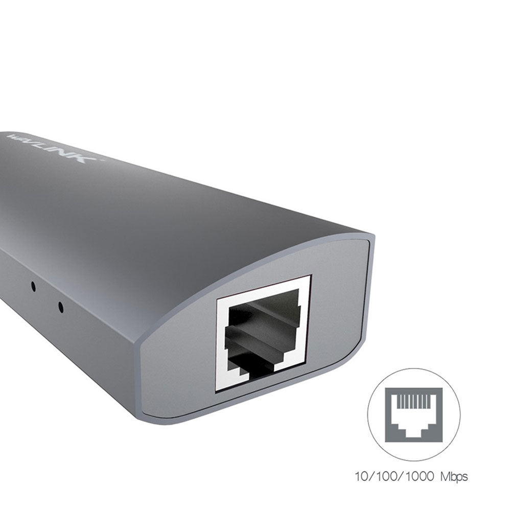 (5 Gbit/s) USB C 3-fach USB A   Ethernet LAN (RJ45) Multiport Adapter Highspeed Aluminium Hub (WL-UH3031GC) - Silber