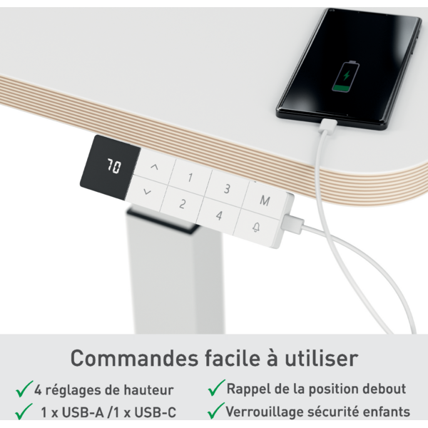 Bureau électrique compact - assis-debout - blanc - Leitz Ergo