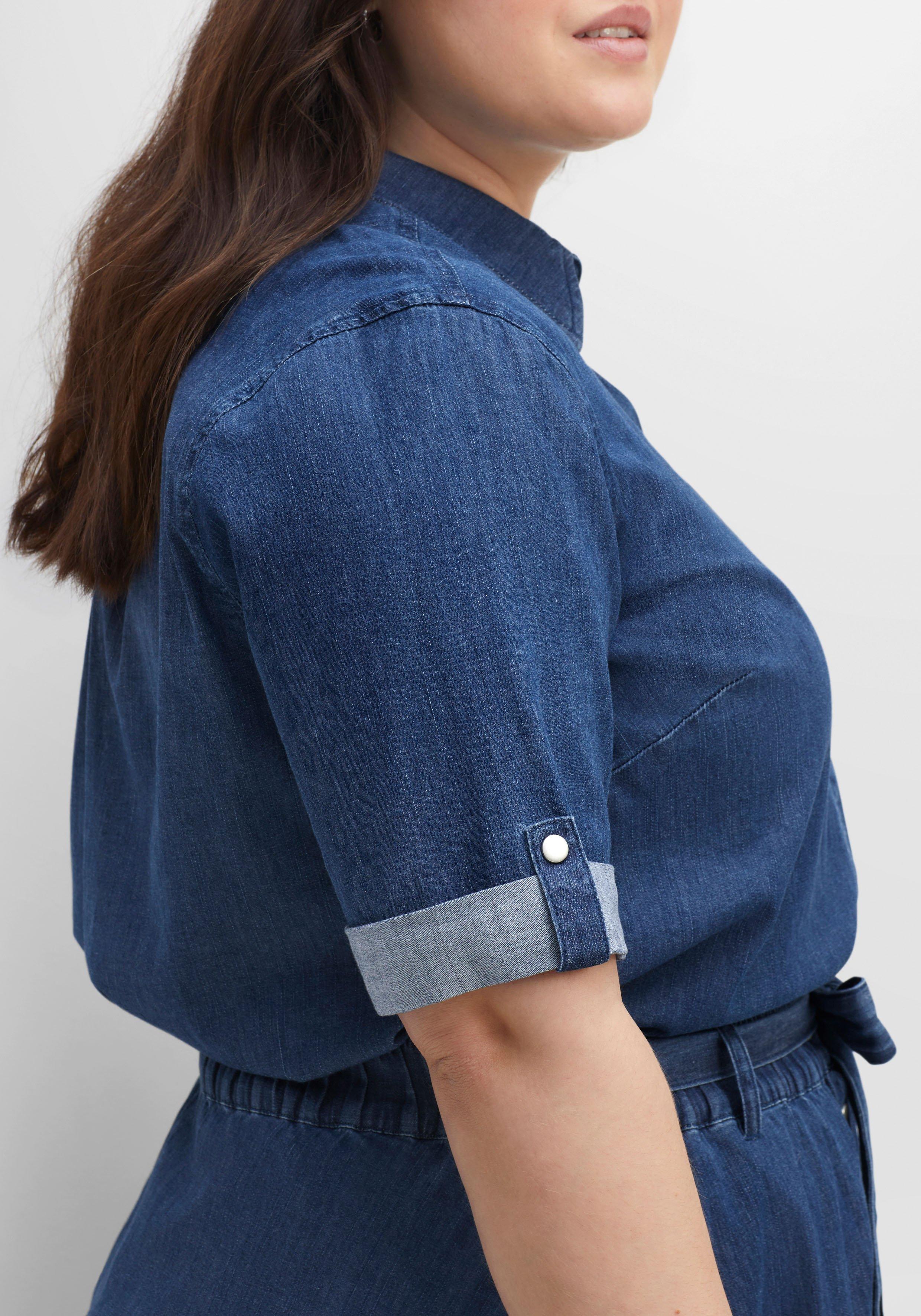Jeansbluse mit kurzem Arm und Druckknopfleiste