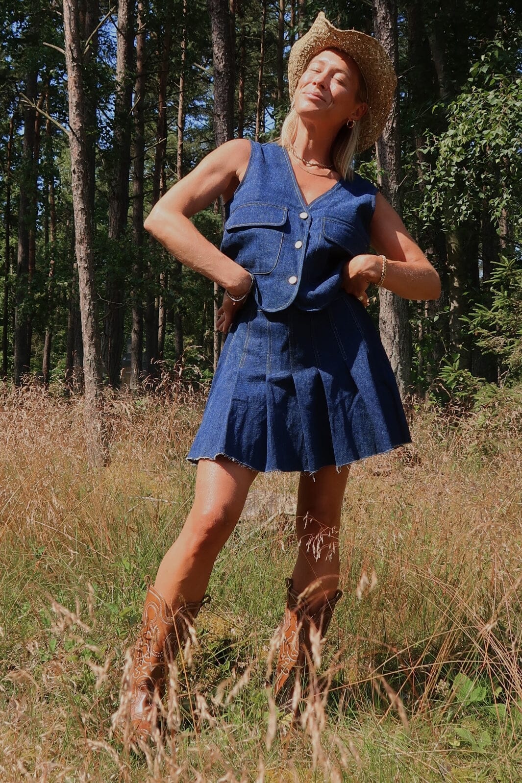 Pieces Pcfabia Short Plisse Denim Skirt Fsy