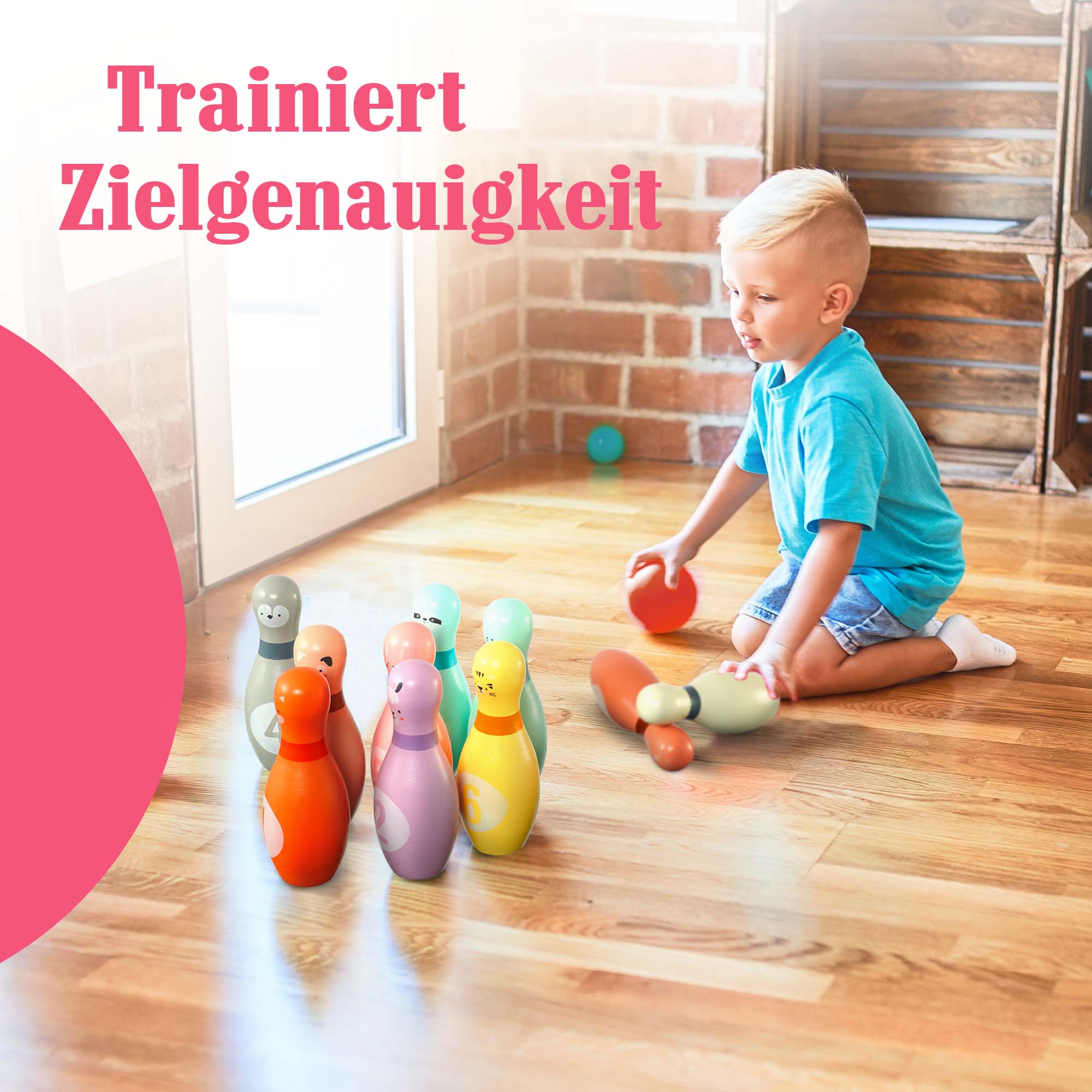 Pink Papaya Kegelspiel für Kinder Kids Bowling Animals