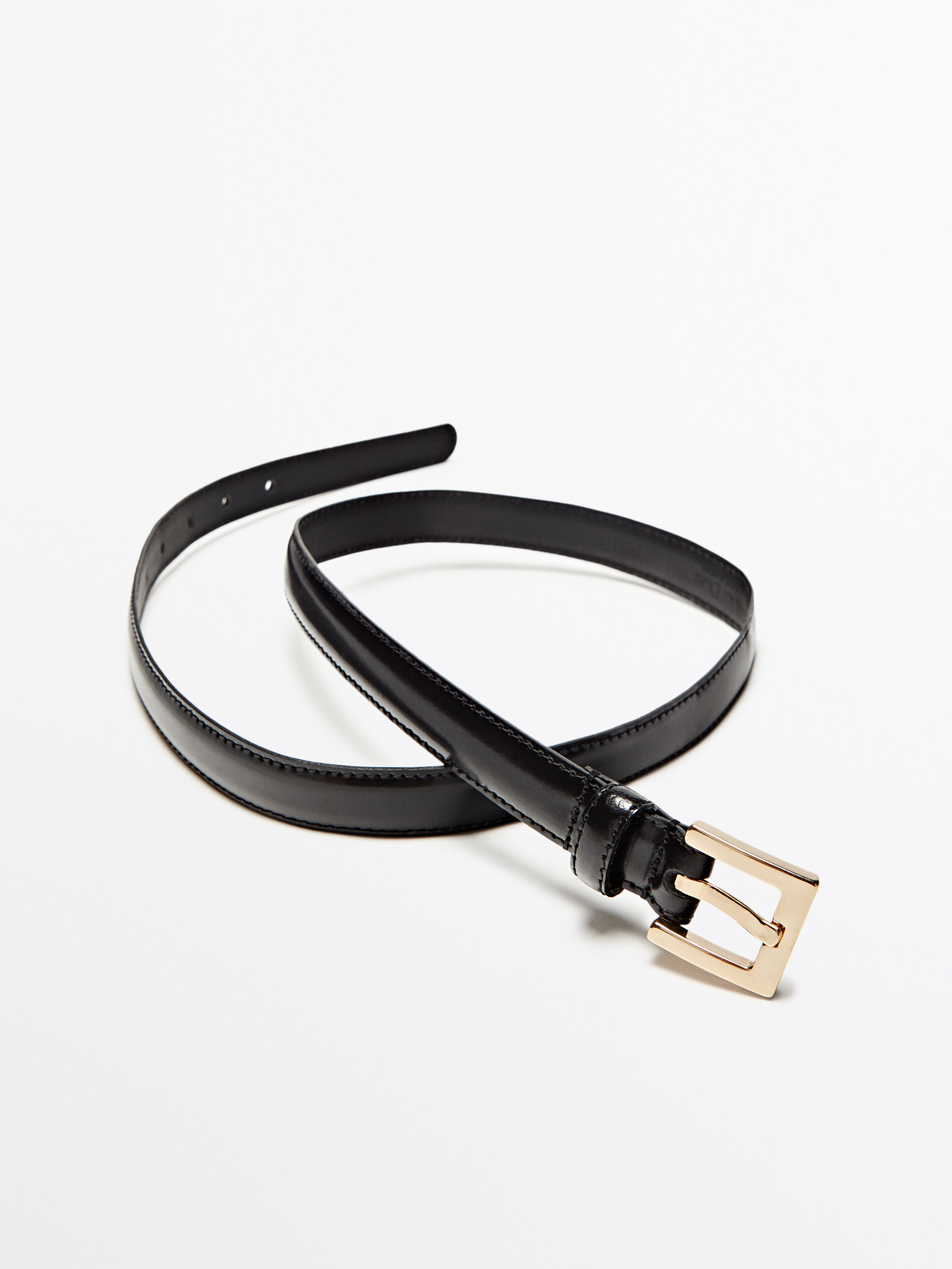 Cinto de couro com fivela quadrada - PRETO