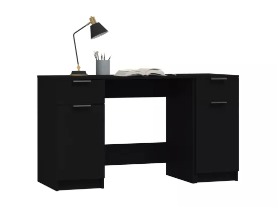 Bureau avec armoire latérale Noir Bois d'ingénierie