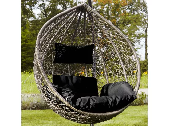 HOME DELUXE - Chaise suspendue Cielo - noir, panier uniquement - avec coussins d'assise et de dossier I chaise suspendue en polyrotin balançoire de jardin panier suspendu