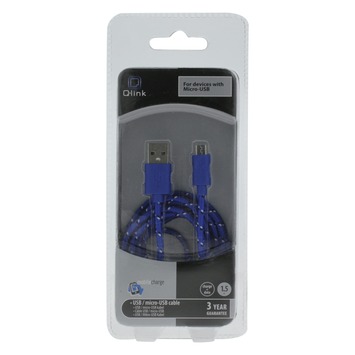 Q-Link Laadsnoer Textiel Micro-USB Blauw 1,5 Meter