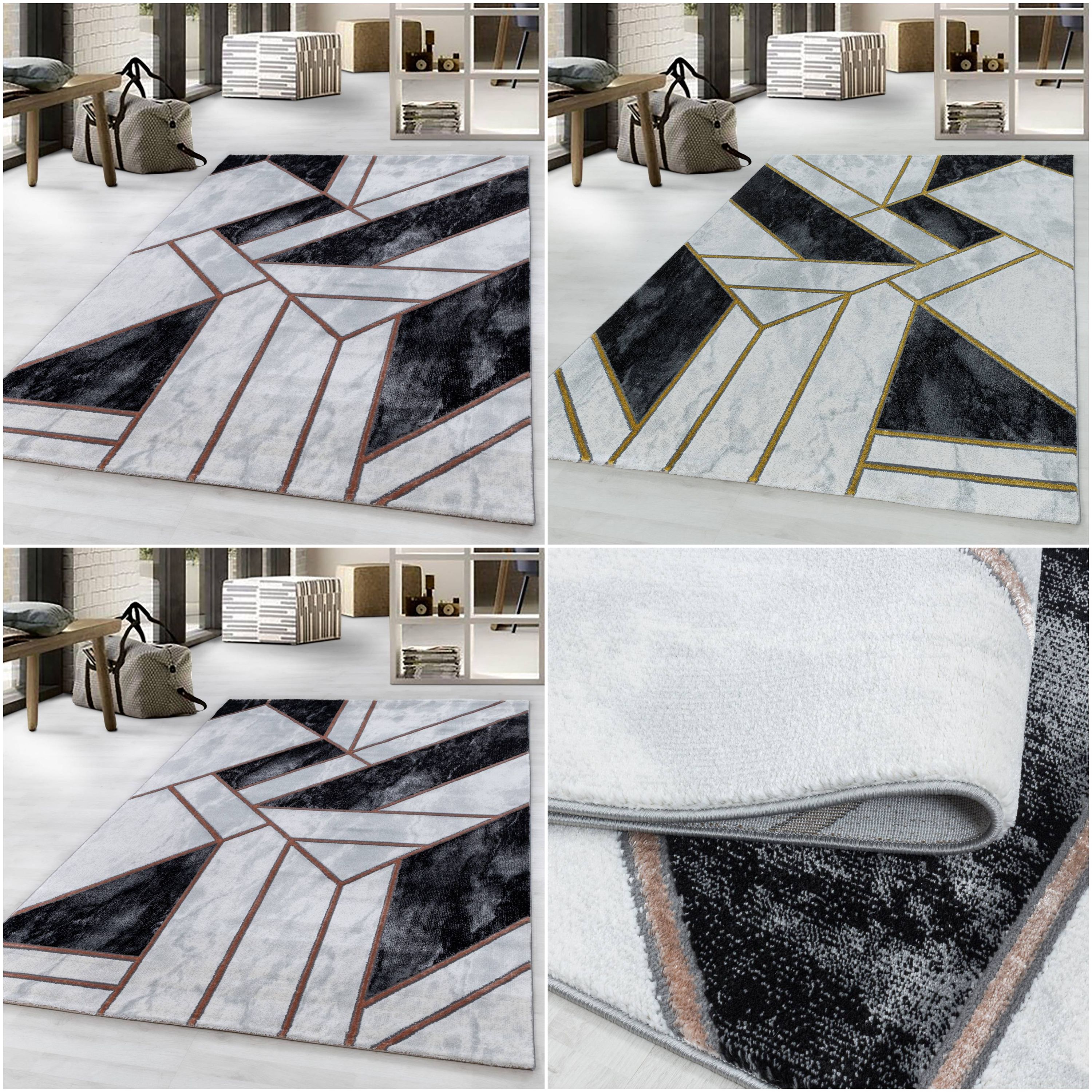 Modern Designer Teppich, Kurzflor Marmor Optik, Rechteckig, Pflegeleicht