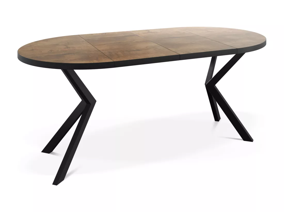 Table Ronde à Rallonges Pour La Salle à Manger - 100/176 Cm - Table Avec Pieds En Métal Noir - Compacte - Chêne Lefkas
