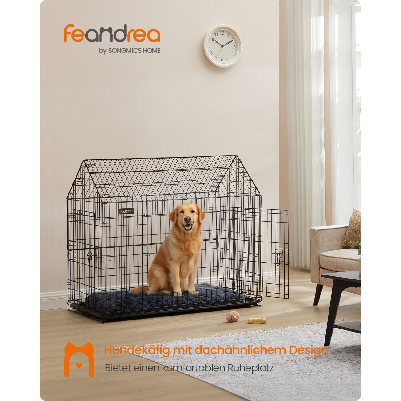 FEANDREA Hundekäfig faltbar mit DoppeltürXXL 120 x 72,5 x 109 cm