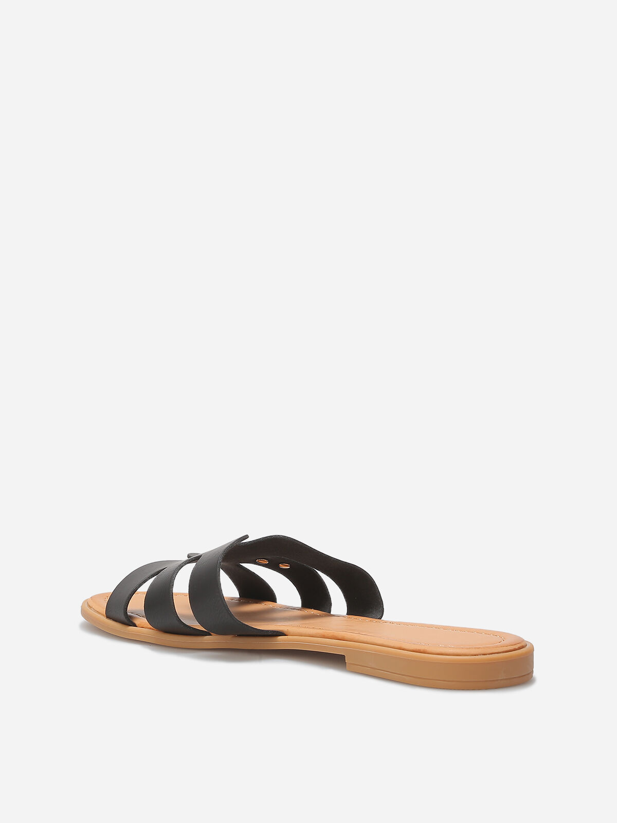 Mules plates en simili à détail métallique- Noir