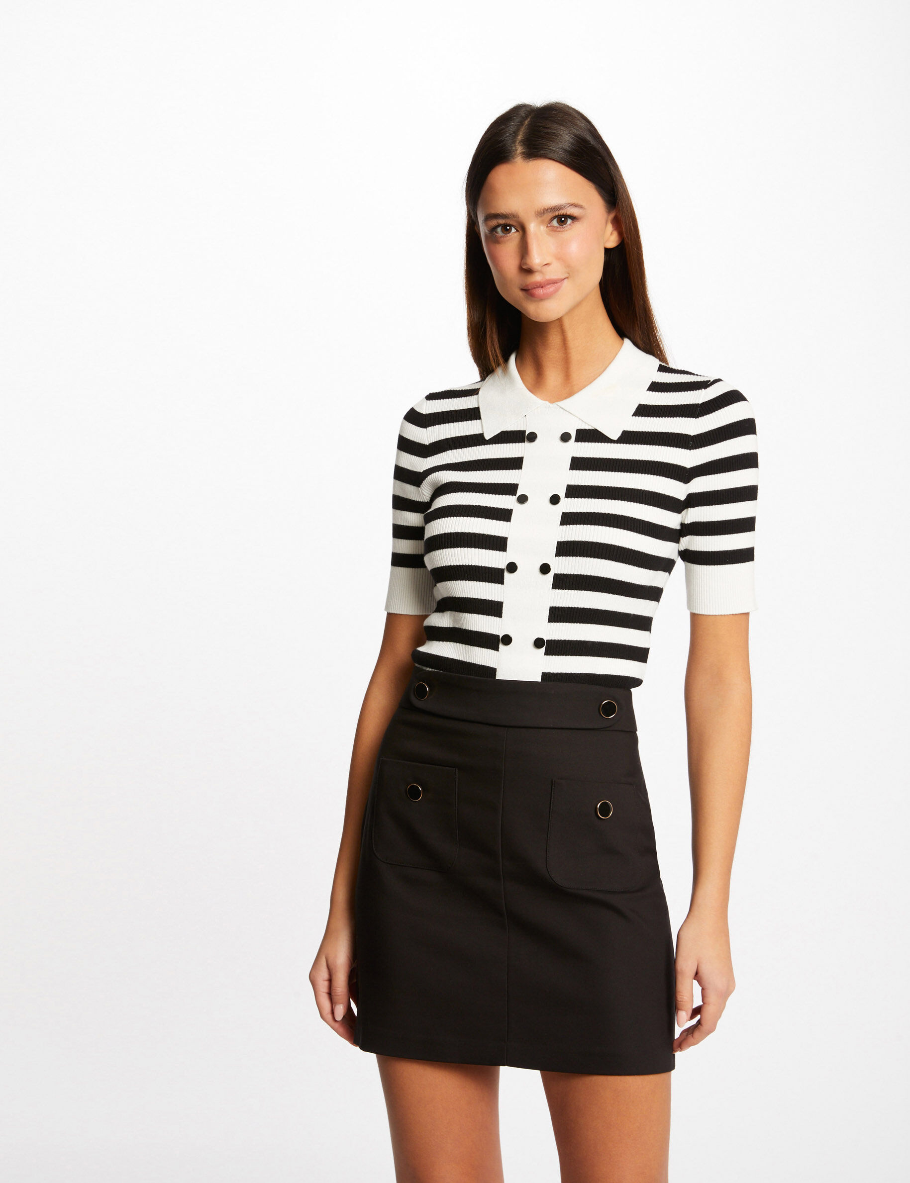 Jupe droite avec boutons noir femme - noir