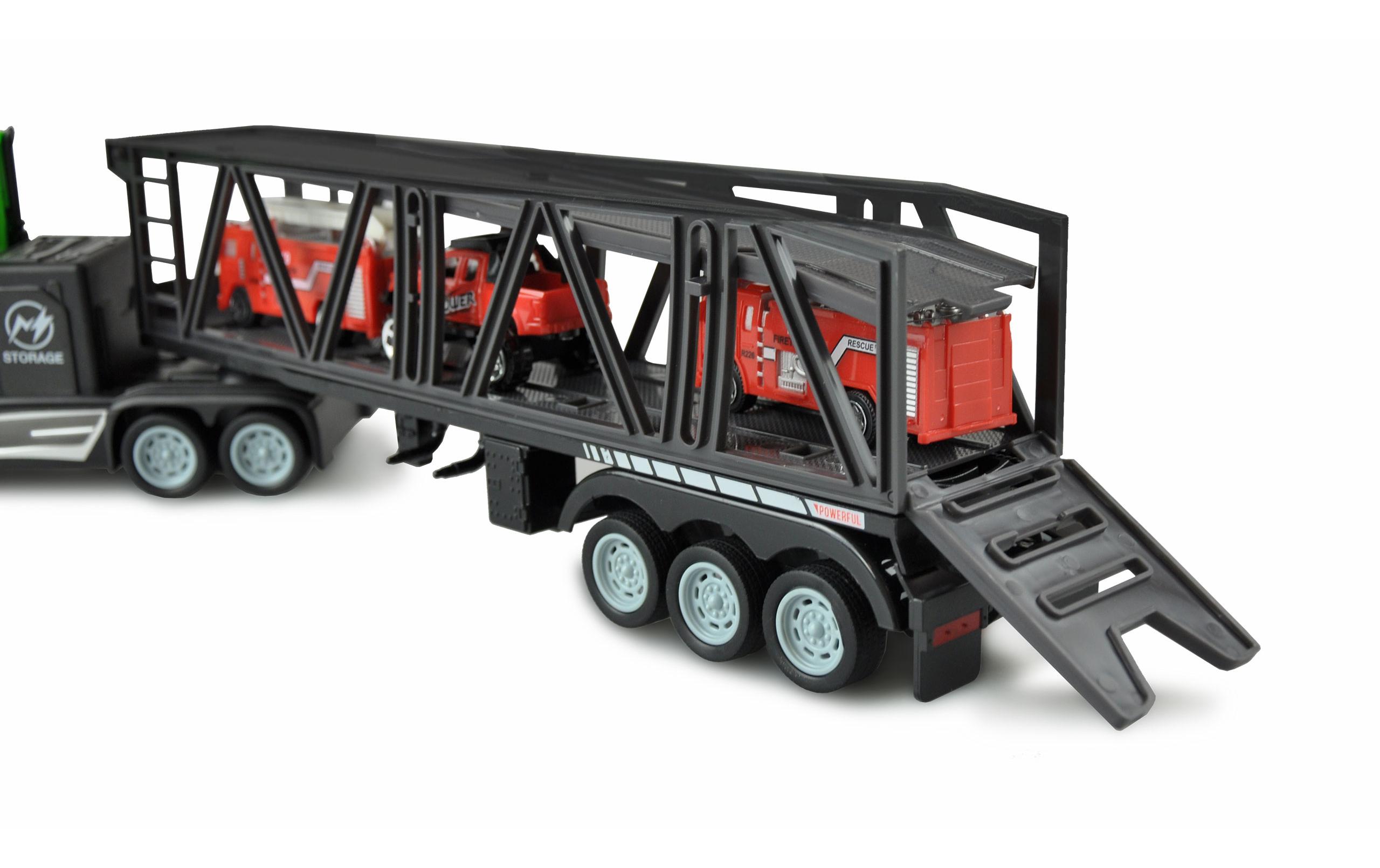 Lastwagen mit Autotransporter Auflieger RTRRC Sattelzug mit Anhänger