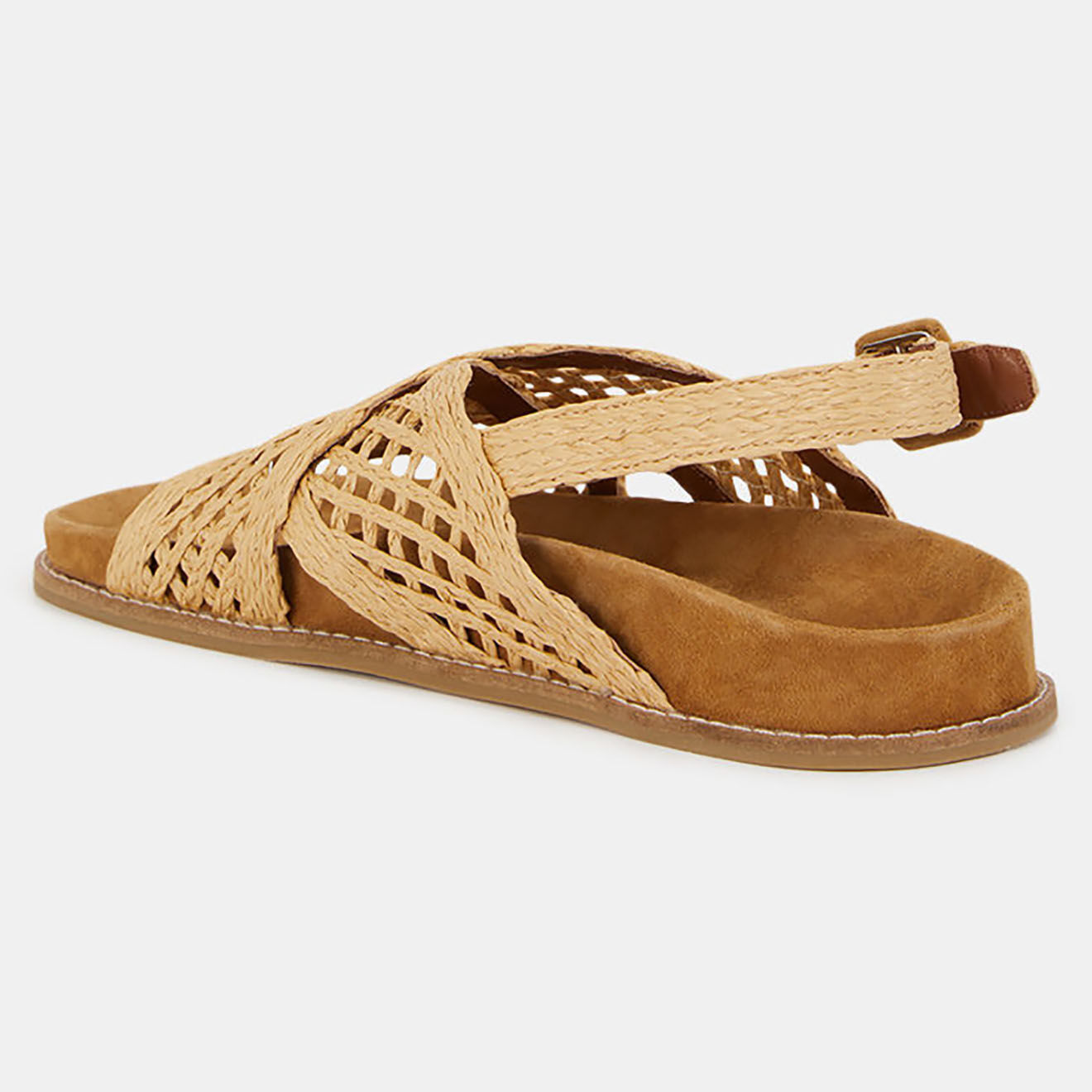 Galeries Lafayette Sandales plates en Cuir raphia naturel
