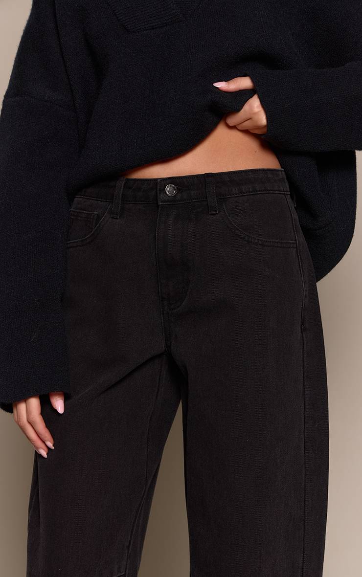 Noir Jean Barrel Taille Basse Avec Détails De Coutures