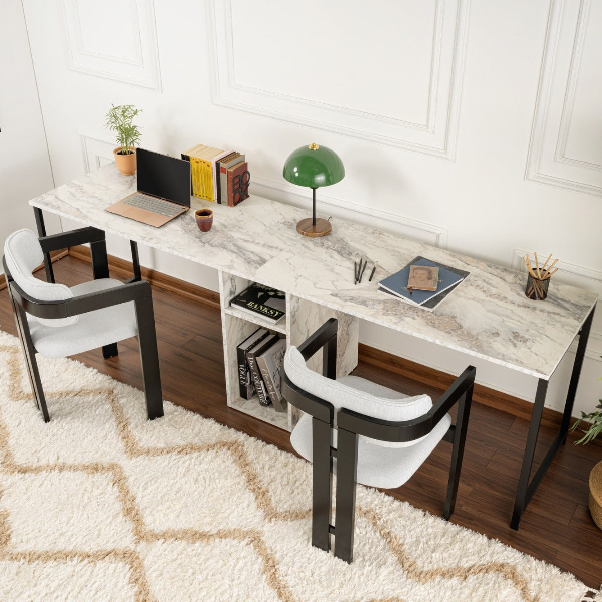 Giga Meubel - Bureau Marmerlook - 240x60x74cm - Twin