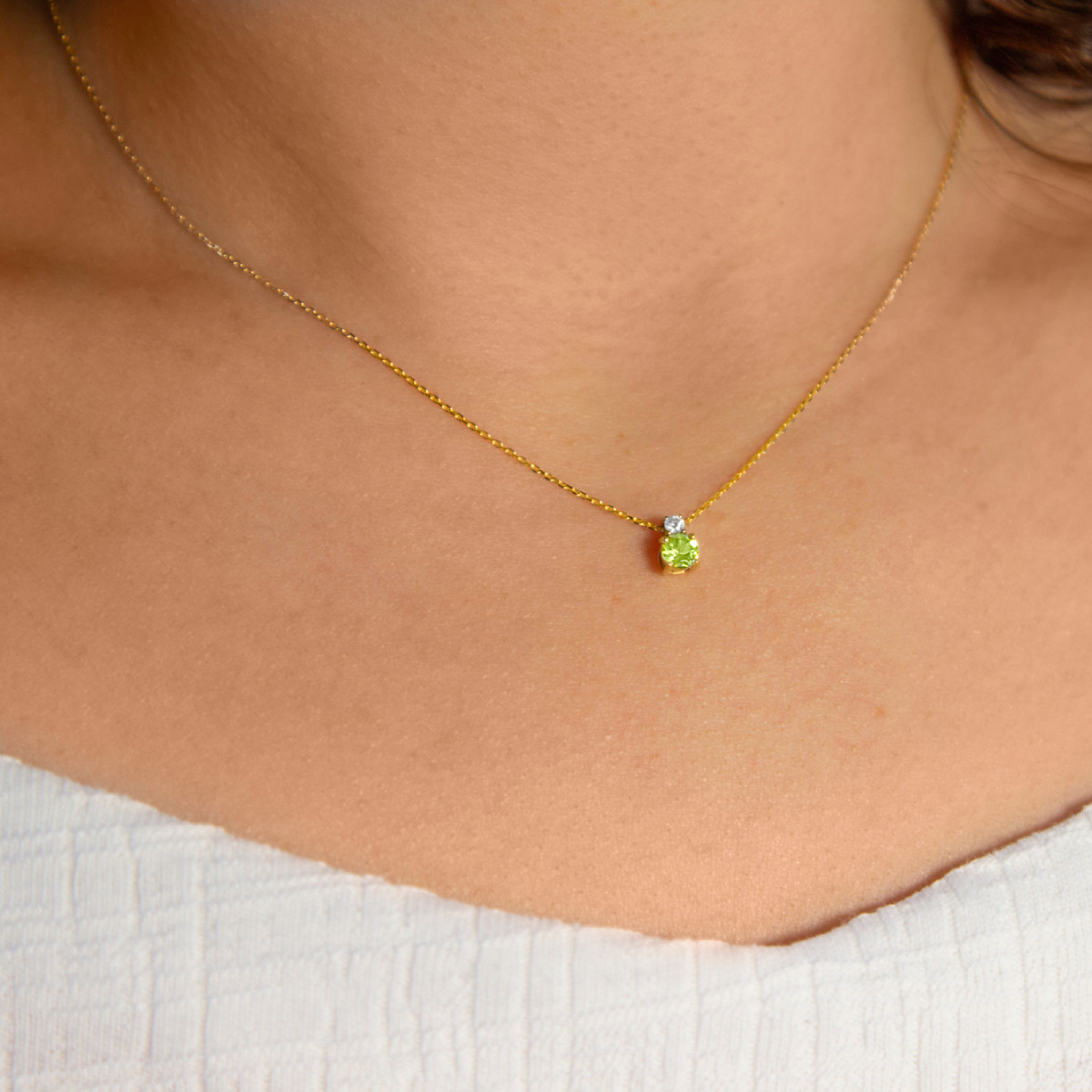 Collier or 375 jaune péridot zirconia, 45 cm