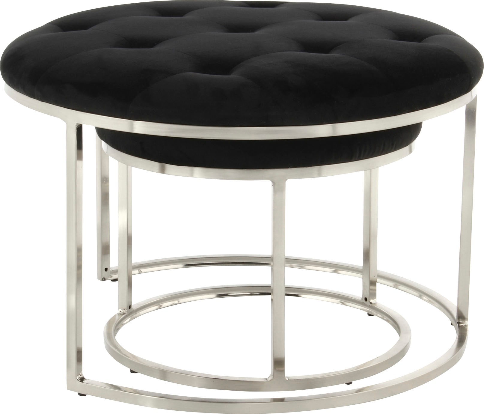 Kayoom Polstergarnitur »Hocker Becky 825 2er-Set, runde Form, angesagter Retro-Stil« Set, Hocker 1: B 60 cm/H 41 cm/T 60 cmHocker 2: B 40 cm/H 32 cm/T 40 cm, 2 Stk. tlg. vielseitig verwendbar, modern, pflegeleicht, runde Form