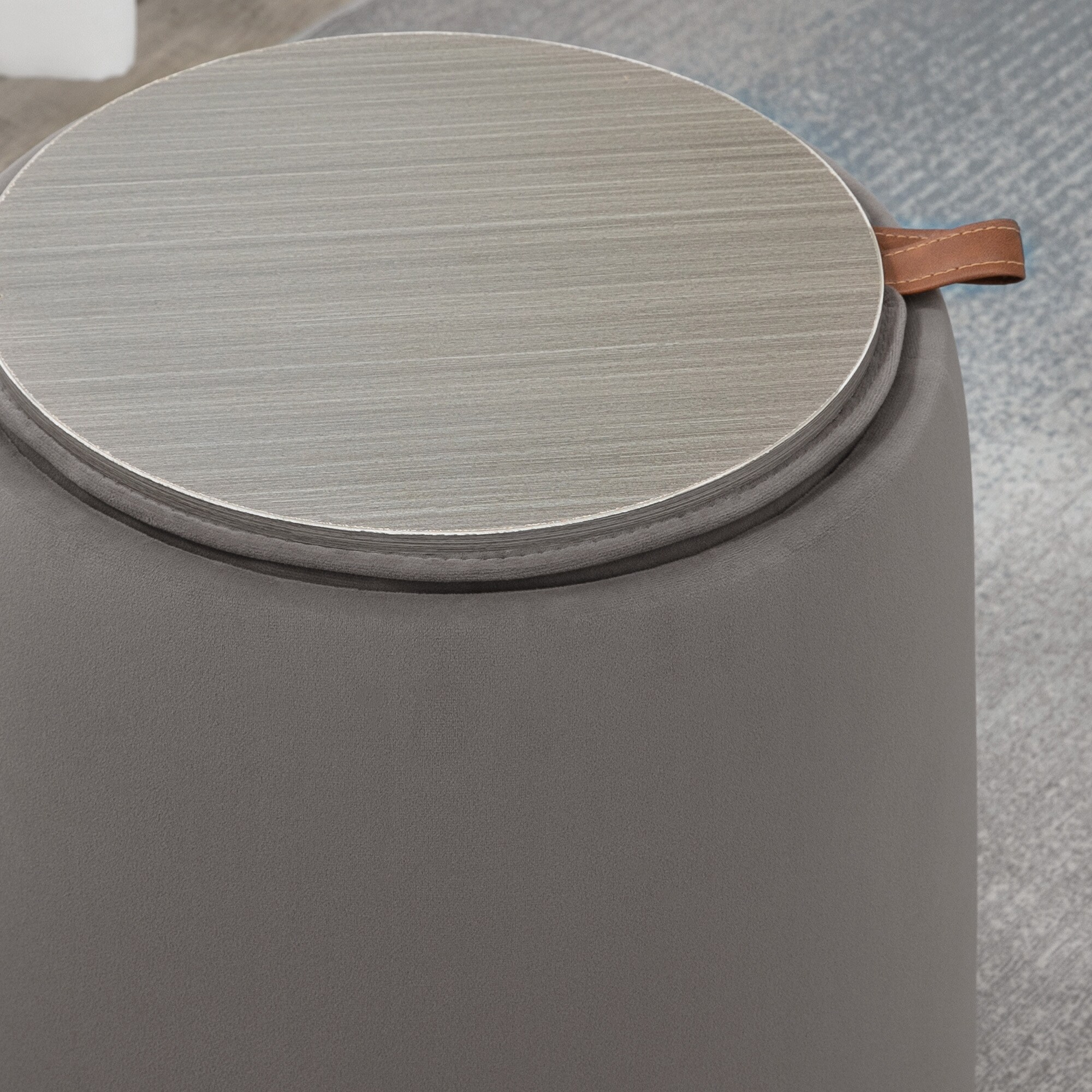 HOMCOM Aufbewahrungs-Ottomane mit Stauraum beige Ø44 x 47,5Hcm