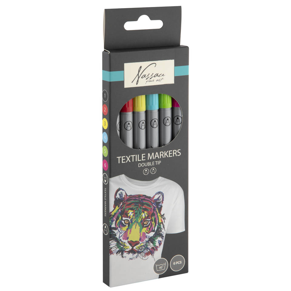 Nassau dual textielmarkers set 6-delig