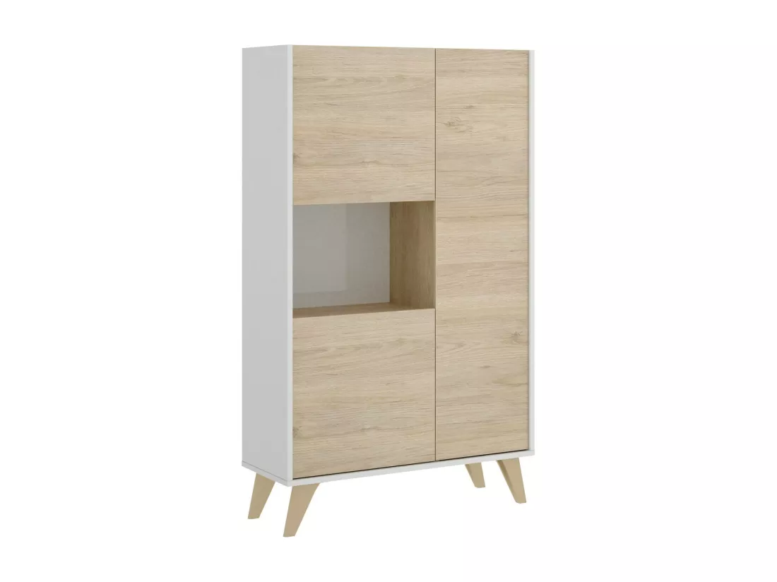 Buffet Damraba, Buffet de salon haut, Buffet de salon moderne avec 3 portes, 81x43h135 cm, Chêne et Blanc
