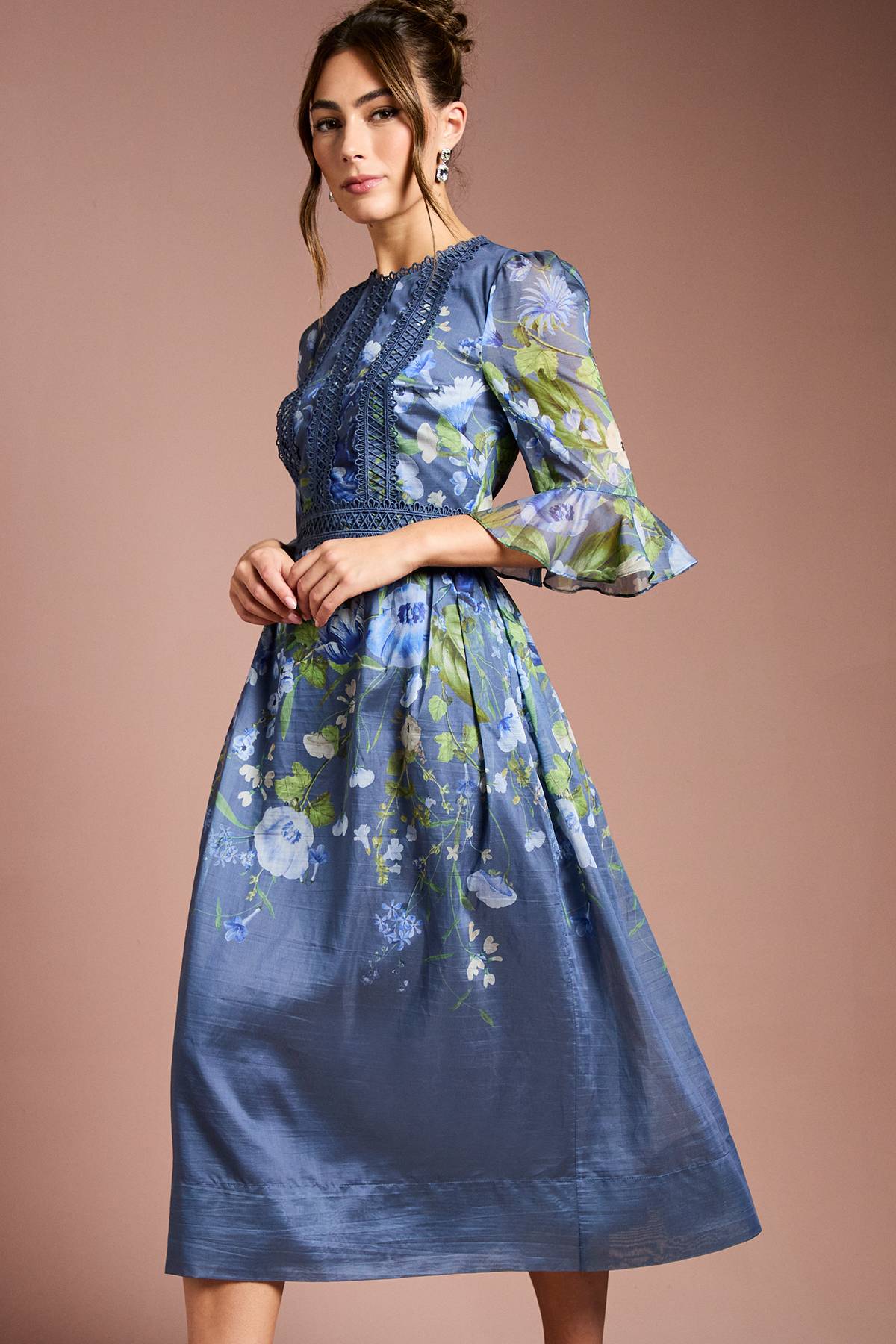 Coast Robe Midi en Organza à Manches 3/4 avec Imprimé Placé