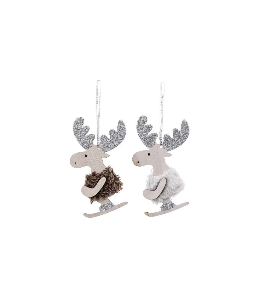 Paris Prix - Lot De 2 Sujets De Noël rennes Ski 12cm Argent