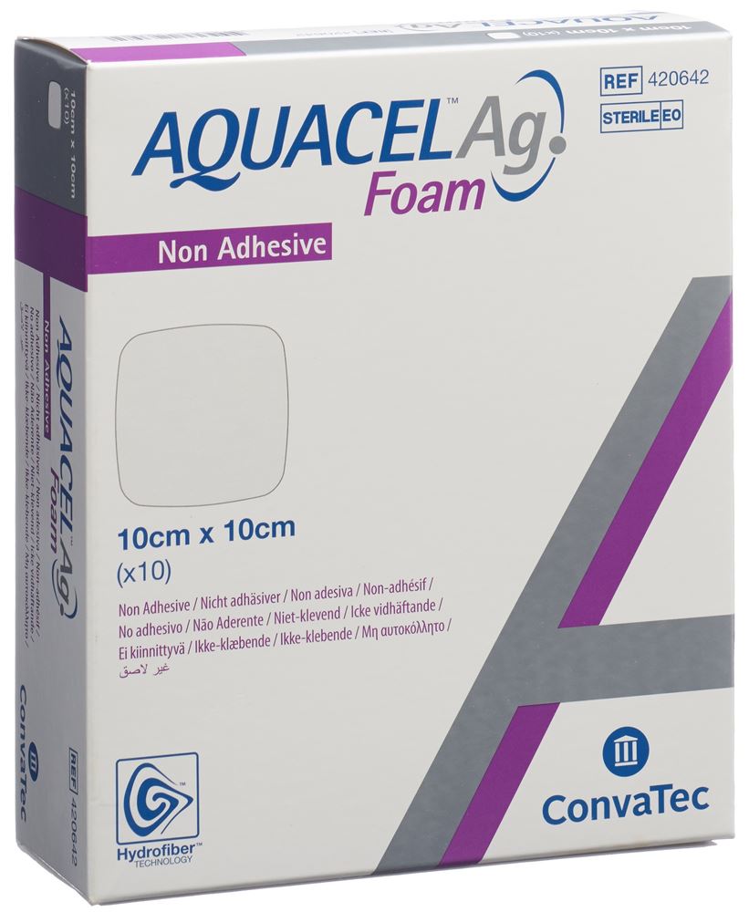 AQUACEL Ag Foam Schaumverband nicht-adhäsiv 10x10cm 10 Stk